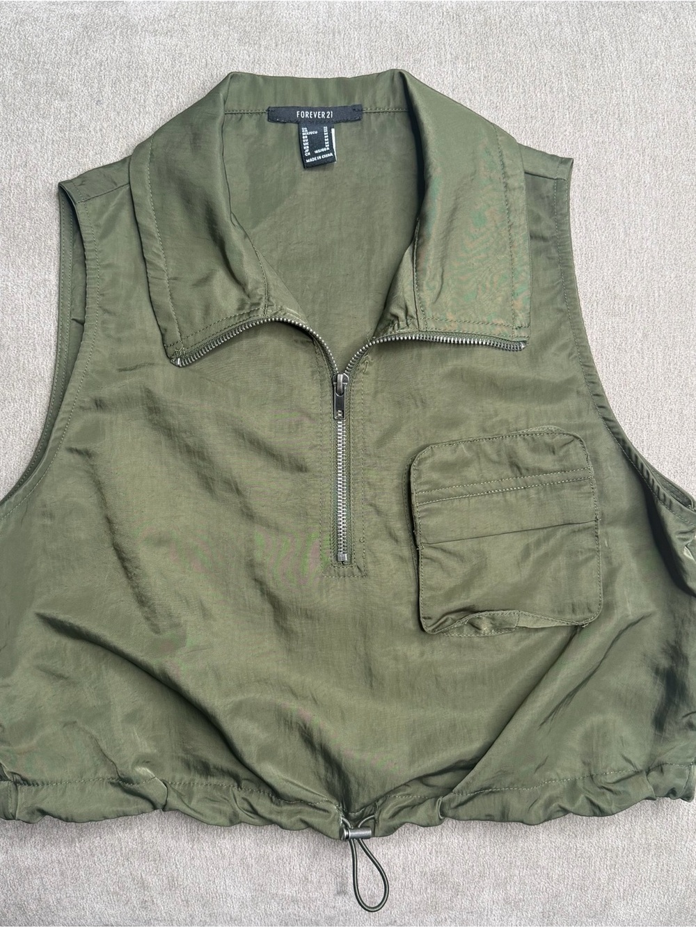 Forever 21 Olive Green Zip-Front Utility Crop Vest